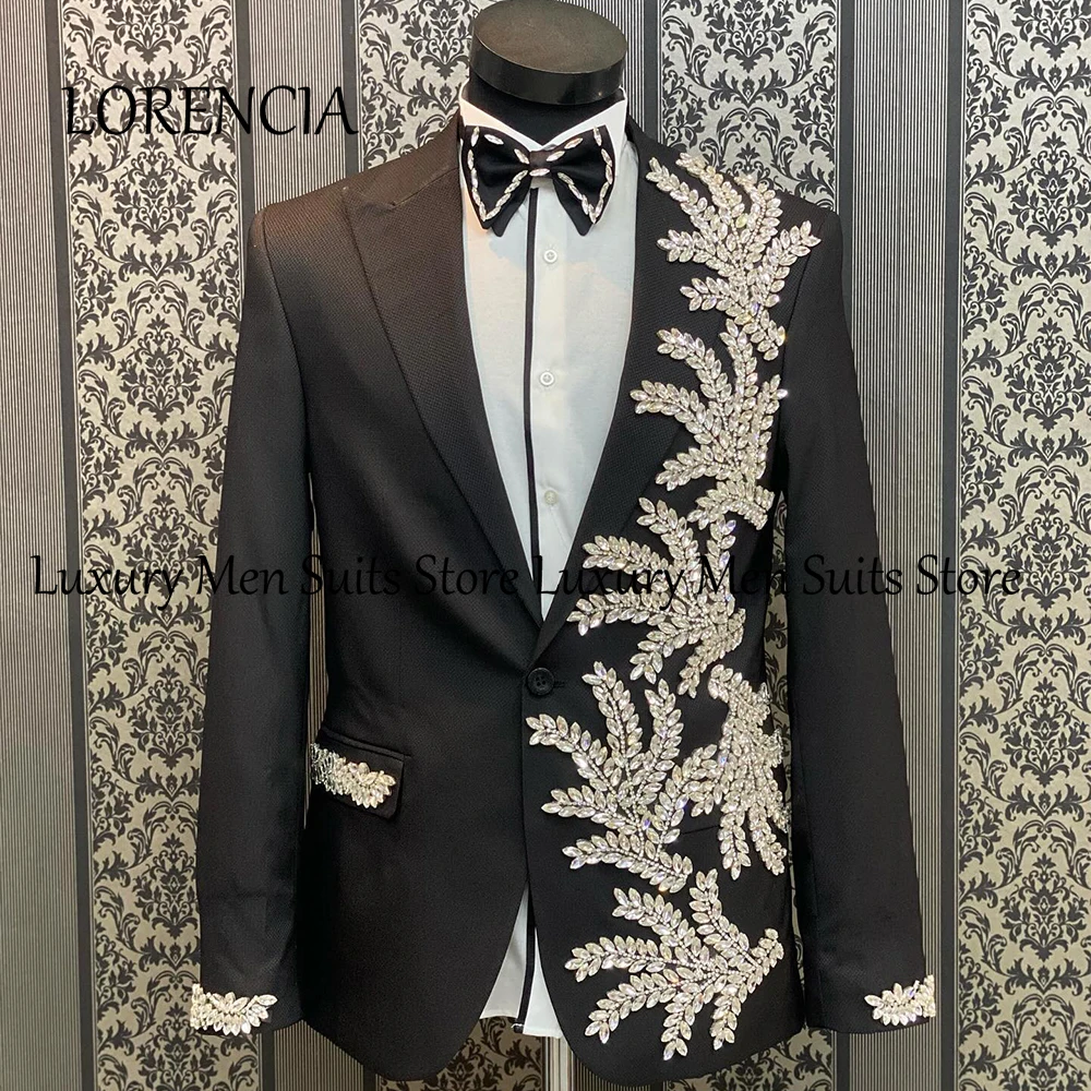 

Exquisite Diamond Men Suits 2 Pieces Shawl Collar Tuxedos Sparkly Wedding Groom Outfits Customized Blazer Pants costumes homme