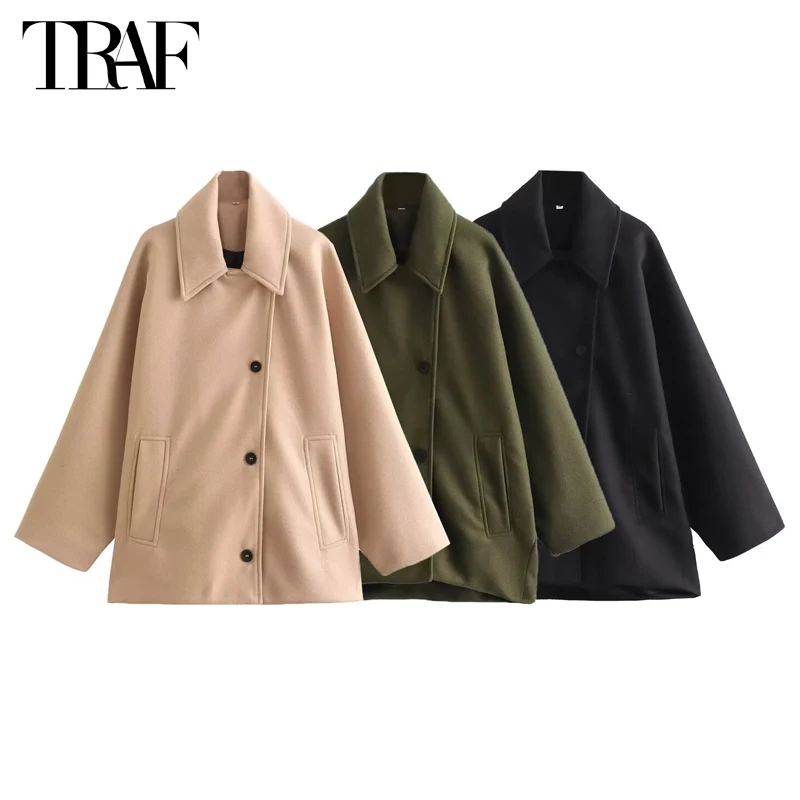 TRAF Oversized Long Jacket Women Long Sleeve Women's Trench Coat Autumn Bomber Jackets for Women Winter New in Coats and Jackets