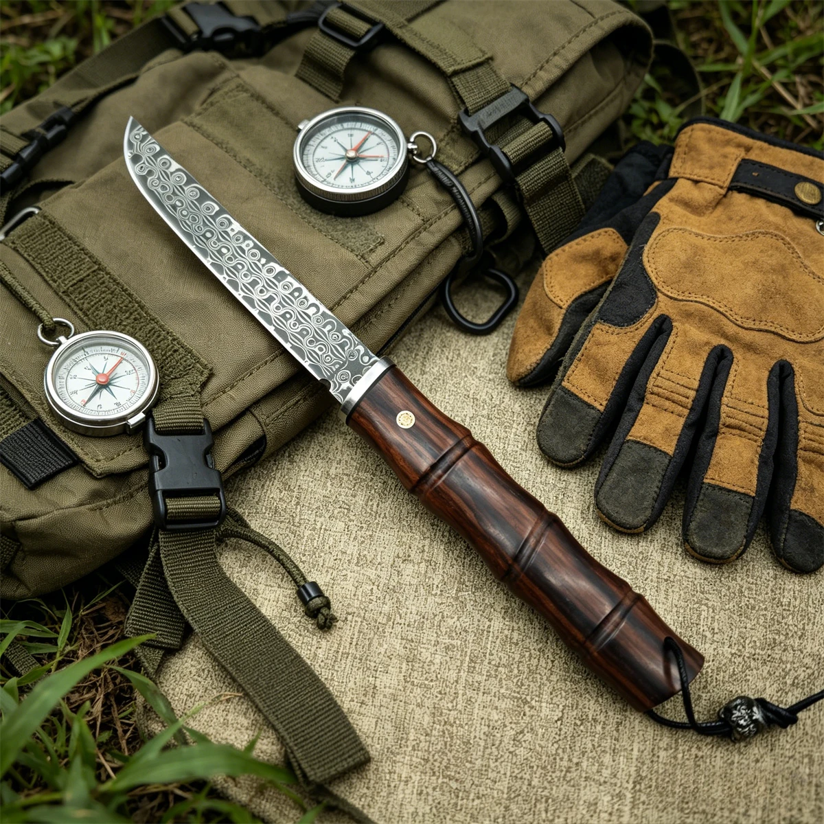 

High Hardness Damascus Blade Red Sandalwood Handles Portable Knife Bamboo Camping EDC Tools Travel Climbing Knife with Gift Box