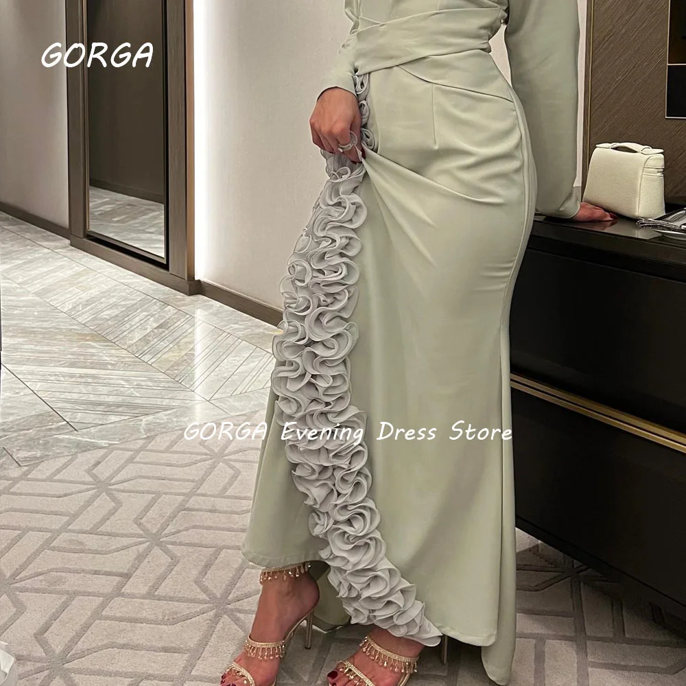 GORGA O-Neck Crepe Evening Dresses Saudi Arabia Slim Backless Mermaid Formal Occasion Dress Floor-Length Party Gowns