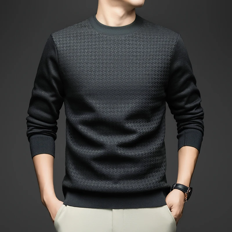 Light Luxury Casual Men's Round Neck Solid Color Long Sleeved T-shirt, Trendy and Simple Men's Thin Knitted Base Shirt