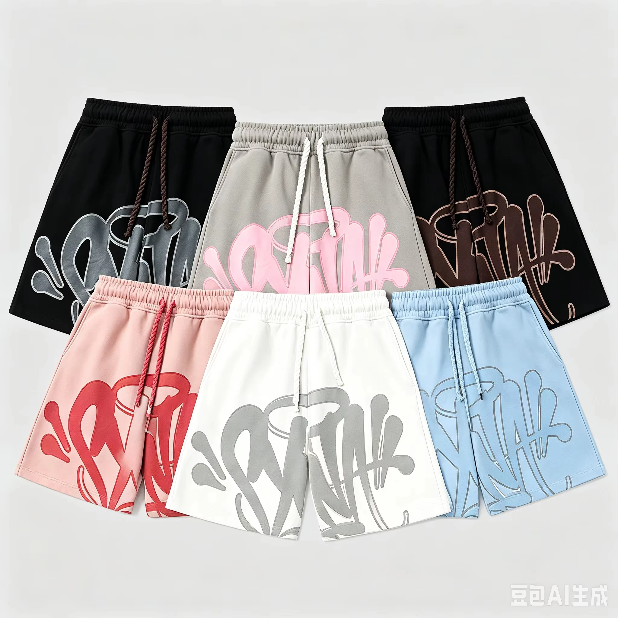 Trendige Marken-Sportshorts mit amerikanischem Street-Graffiti-Buchstabendruck für Herren, schnelltrocknende Strandhose für Sport und Freizeit – Detail 9