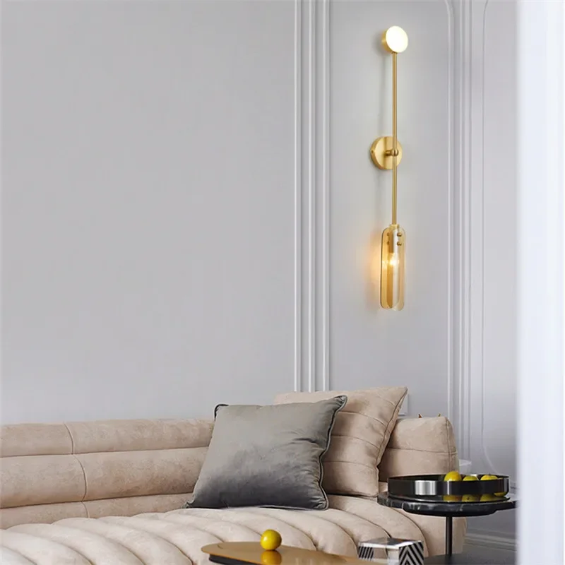 COLIN Contemporary Indoor Brass Bedside Lighting LED Simple Creative Copper Sconce Lamp for Home Living Room Decor