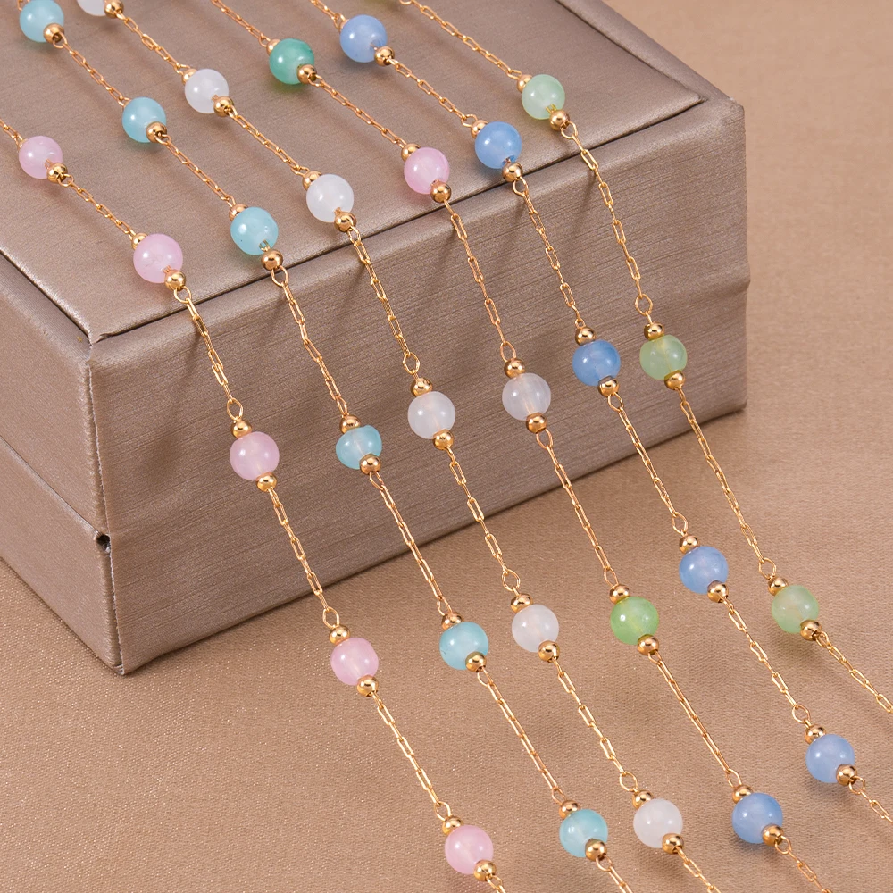 

1Meter Stone Beaded Chain Stylish Natural Stone Necklaces Copper Chains For Handmade Bracelets DIY Jewelry Making Findings