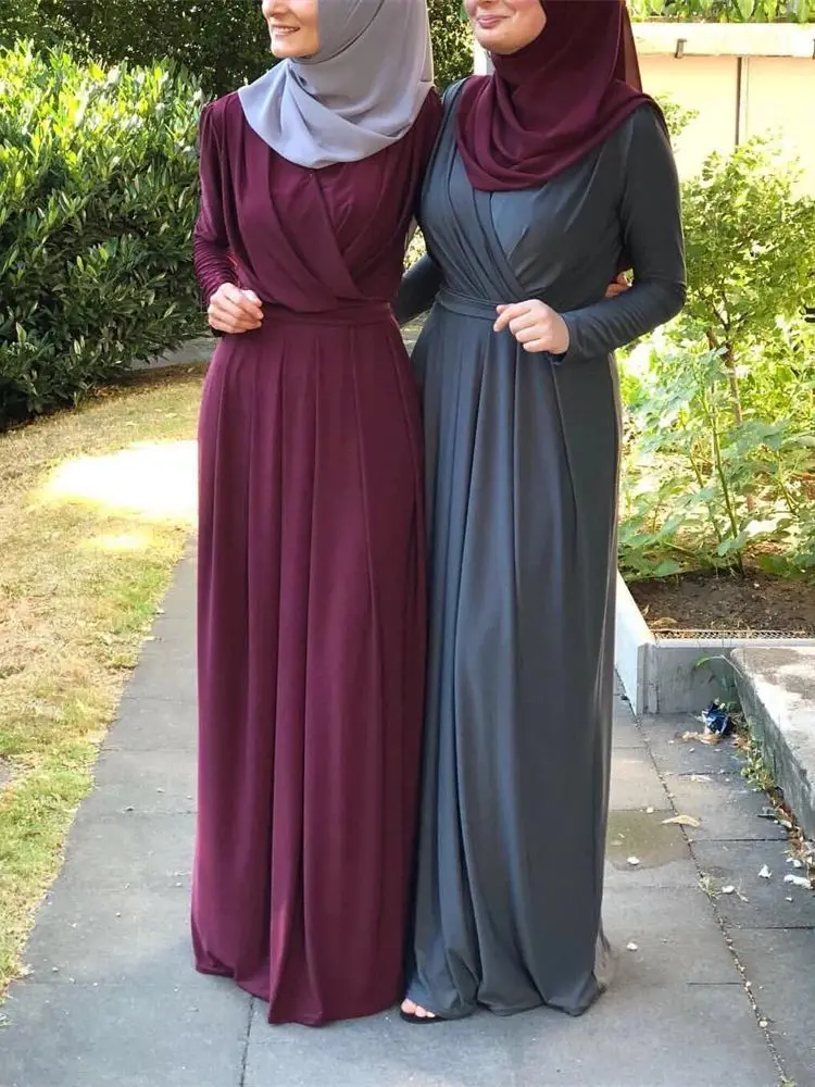 Ramadan Eid blu scuro Abaya Dubai turchia abito lungo musulmano caftano Islam Abaya abiti africani per le donne Robe Femme Musulmane