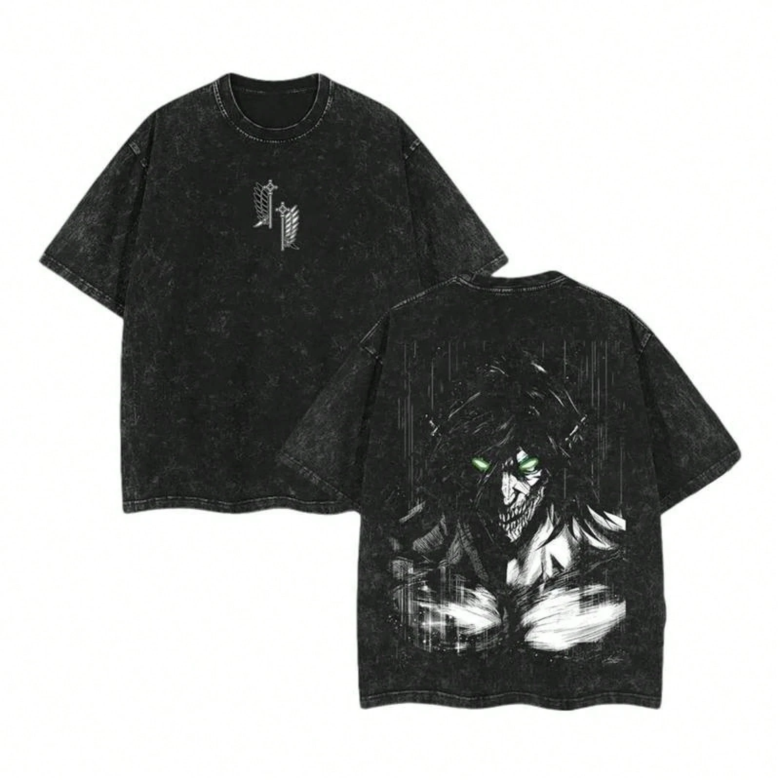 Image of 2026 Neu: „Attack on Titan“ Animierte Version Bedruckte Vintage Baumwoll-Washed-Tops für Herren und Damen, Harajuku-Stil Sommer