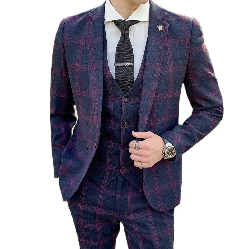 Terno Masculinos Completo (blazer+ Vest +pants) Fashion Business Casual Hosts Slim-fit Wedding Plaid Work Wedding Suits for Men