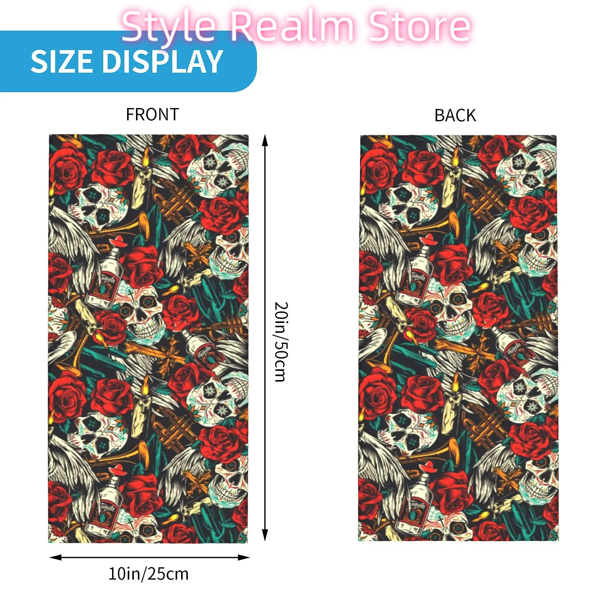 Custom Mexican Sugar Skull Art Neck Gaiter Women Men UV Protection Winter  Bandana Scarf for Hiking