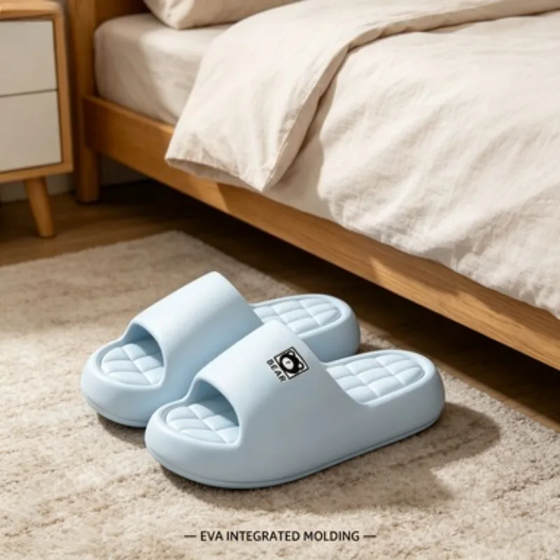 

Unisex Bathroom Slippers Cloud Cushion Slides Summer Flat Sandals Thick Platform Shoes Man Indoor Non-Slip Couple Flip Flops