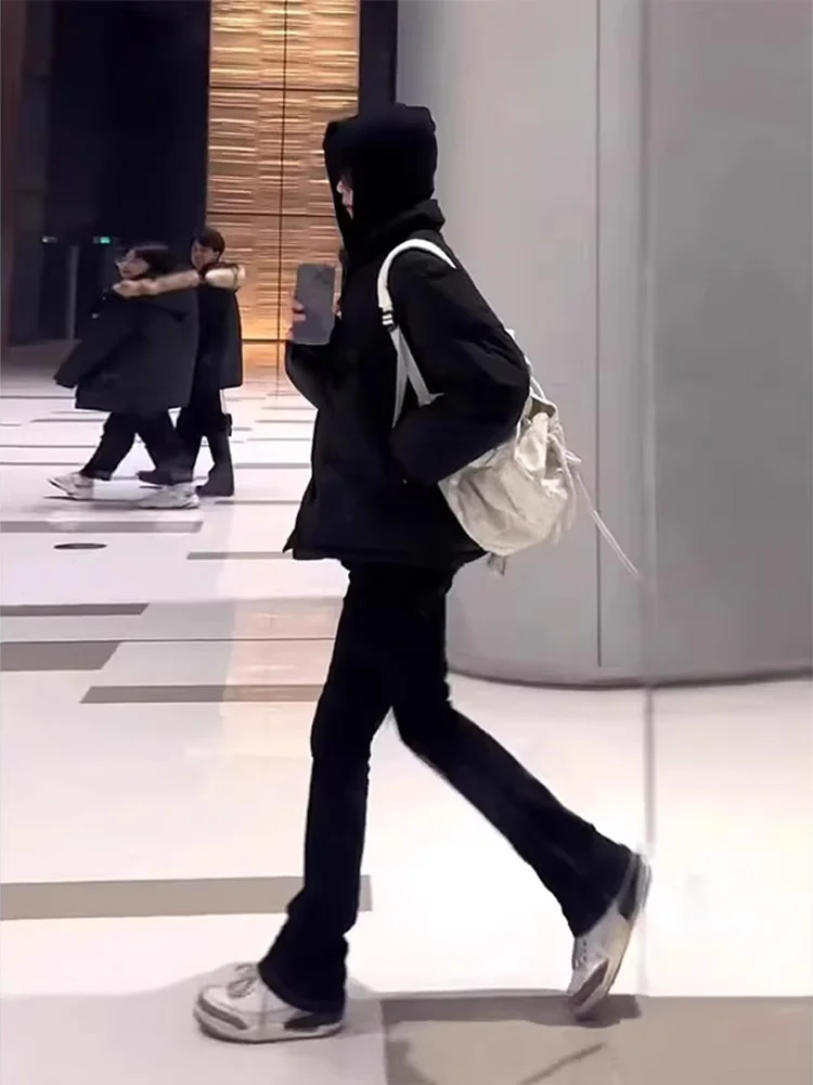 

Spiritual Youth Men's Jeans American High Street Vibe Pure Bla Slim Fit Micro Flared Pants Autumn Winter Clean Fit Jeans