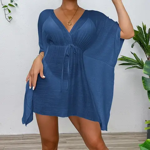 Yaz Beachy Cover Up BIKINI Kadın Plaj Elbise Kapak-Ups Mayo Moda Gevşek Katı Beachwear Mayo