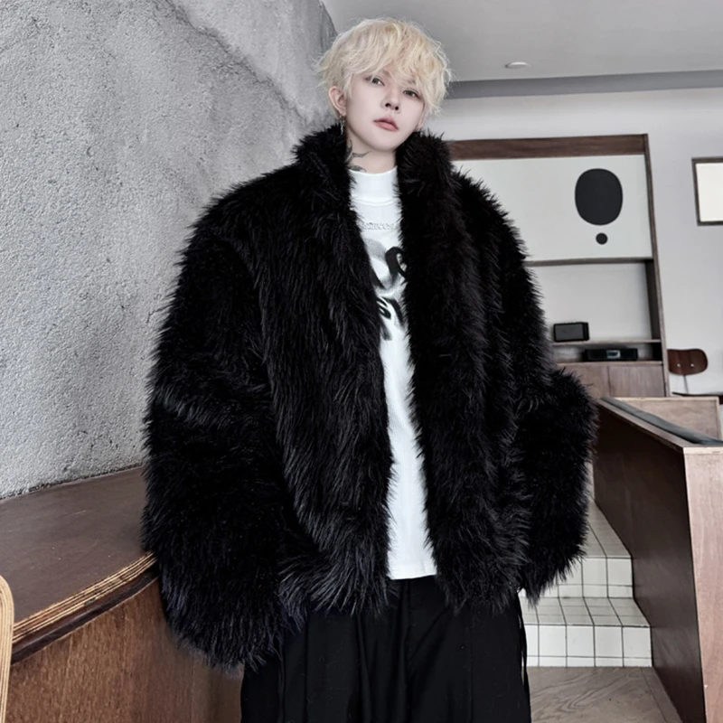 LUZHEN Simplicity Liner Cotton Jackets Men's 2024 Original Trendy Handsome High End Temperament Faux Fur Coat New Male LZ6743