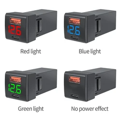 Car Quick Charging Socket 12v-24v Dual Ports QC PD Charger Adapter for Mini Toyota USB C fast charging Digital Voltage Displayed