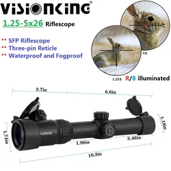 Visionking ampio campo visivo 1.25-5x26 cannocchiale da puntamento da caccia leggero IR illuminato mirino ottico impermeabile a lungo raggio. 223