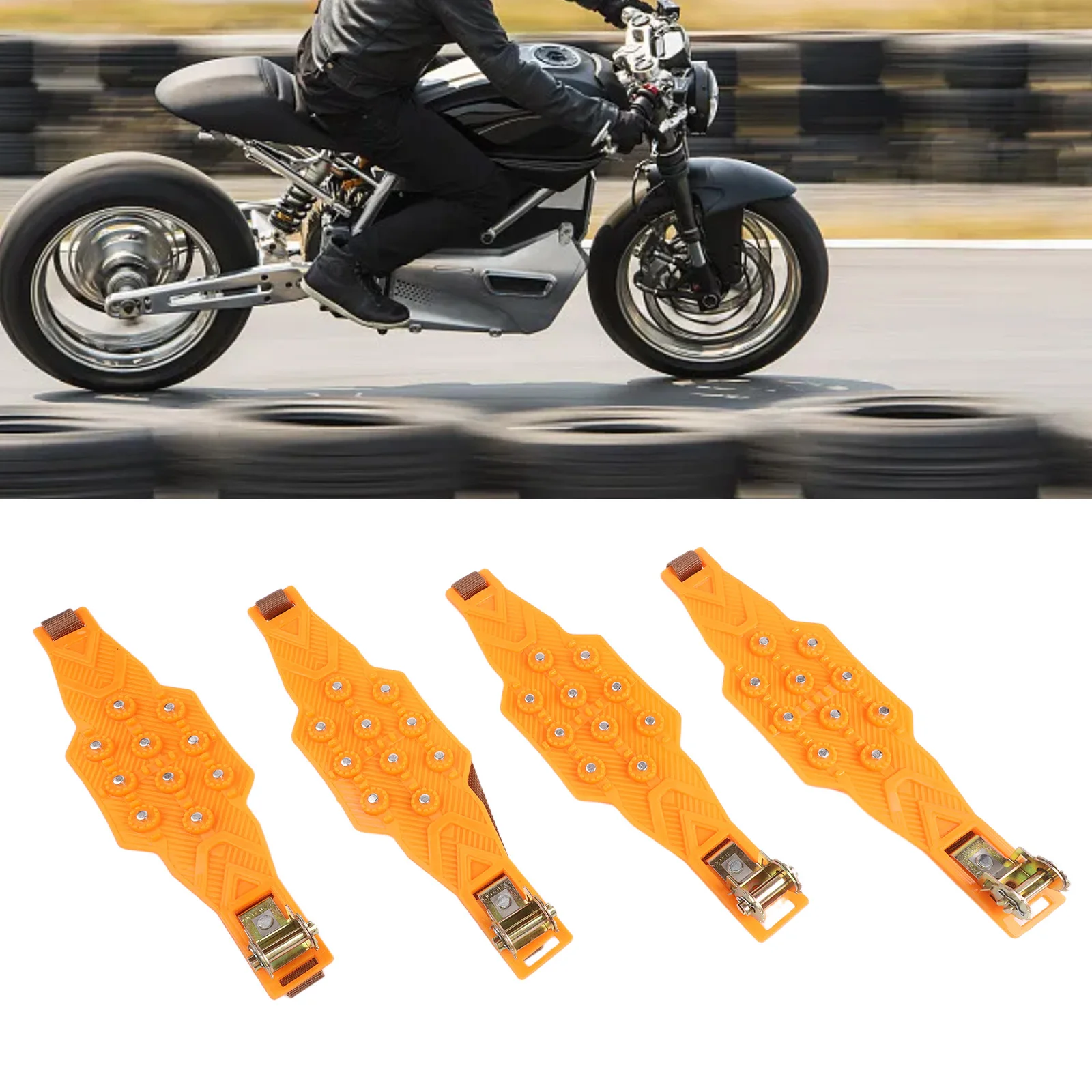 

Комплект из 4 снегозащитных цепей для зимних шин: импортные стальные шипы, утолщенный дизайн звеньев, регулируемые безопасные пряжки, прочные нейлоновые ремни