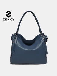 Zency Genuine Leather Hobo Bag Handbag Women Large Capacity Shoulder Bag Crossbody Luxury Designer Cow Leather Slouchy Bag Purse