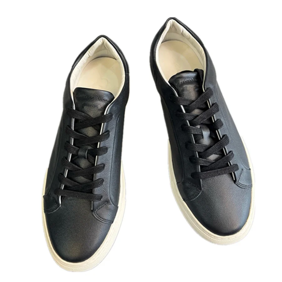 

Withered British Men's Minimalist Black Genuine Leather Sneakers Flat Sneakers Comfortable Breathable Vulcanized Shoes Men