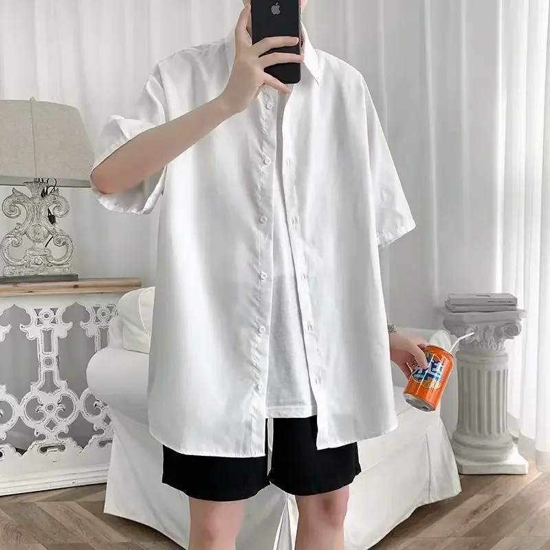 EBAIHUI Men's Solid Color Shirts Summer Fashion Short Sleeve Couple Shirt Coat Casual Handsome Oversized Tops Male Clothing