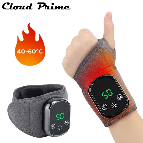 Masajeador de muñeca de mano con calefacción eléctrica, muñequera térmica inalámbrica, Protector de muñeca, 5 compresas calientes infrarrojas, pulsera de 3 vibraciones