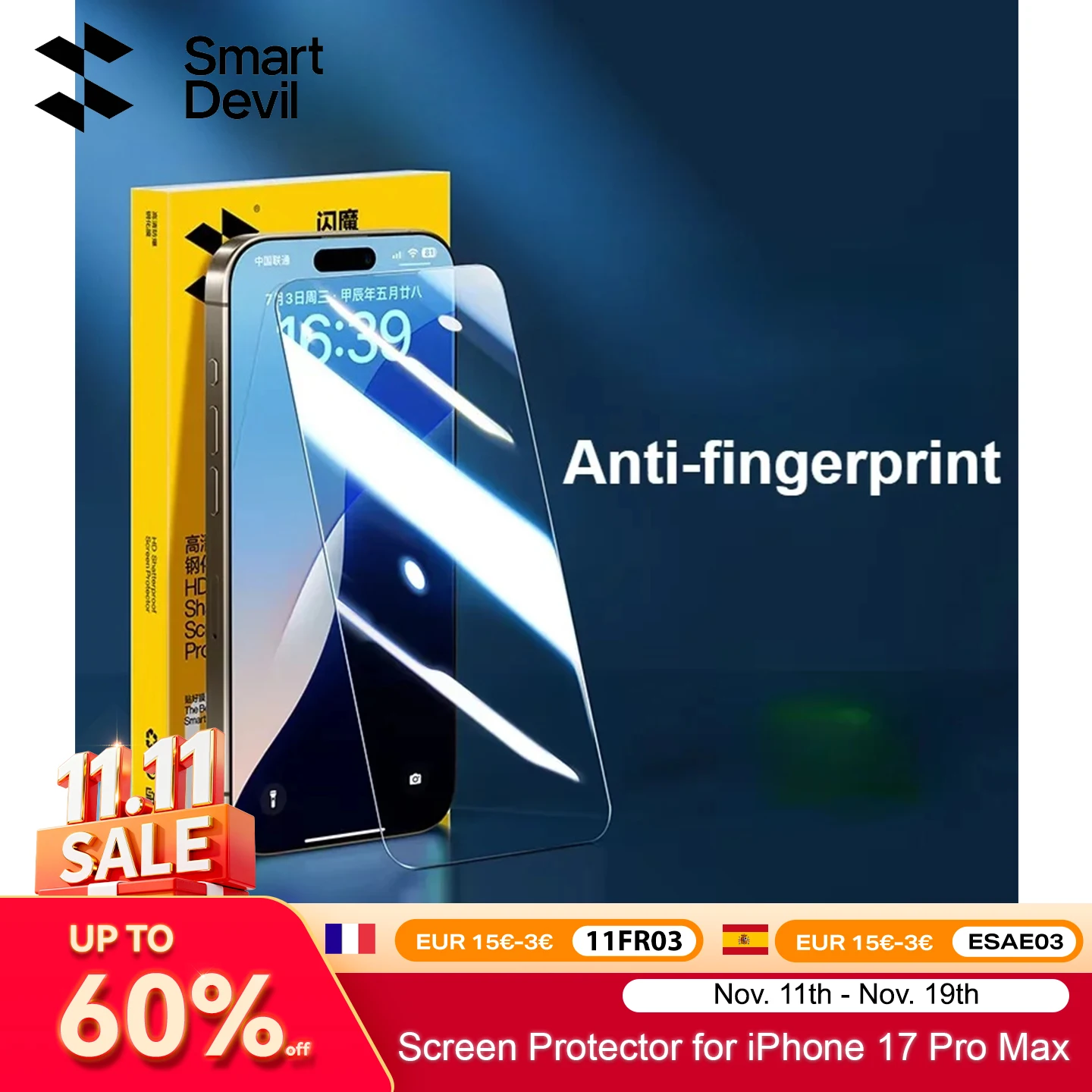 SmartDevil HD Tempered Glass Film for iPhone 17 ProMax Privacy Screen Protector for iPhone 17Air 17Pro 16Pro 16 Anti-fingerprint