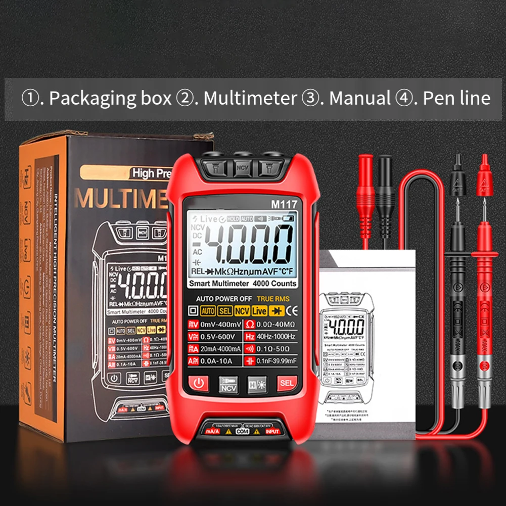 

ANENG M117 Multimeter Smart Digital 4000-Count AC/DC Current Voltage Multimetro Professional Multifunction Tester Meter Tools