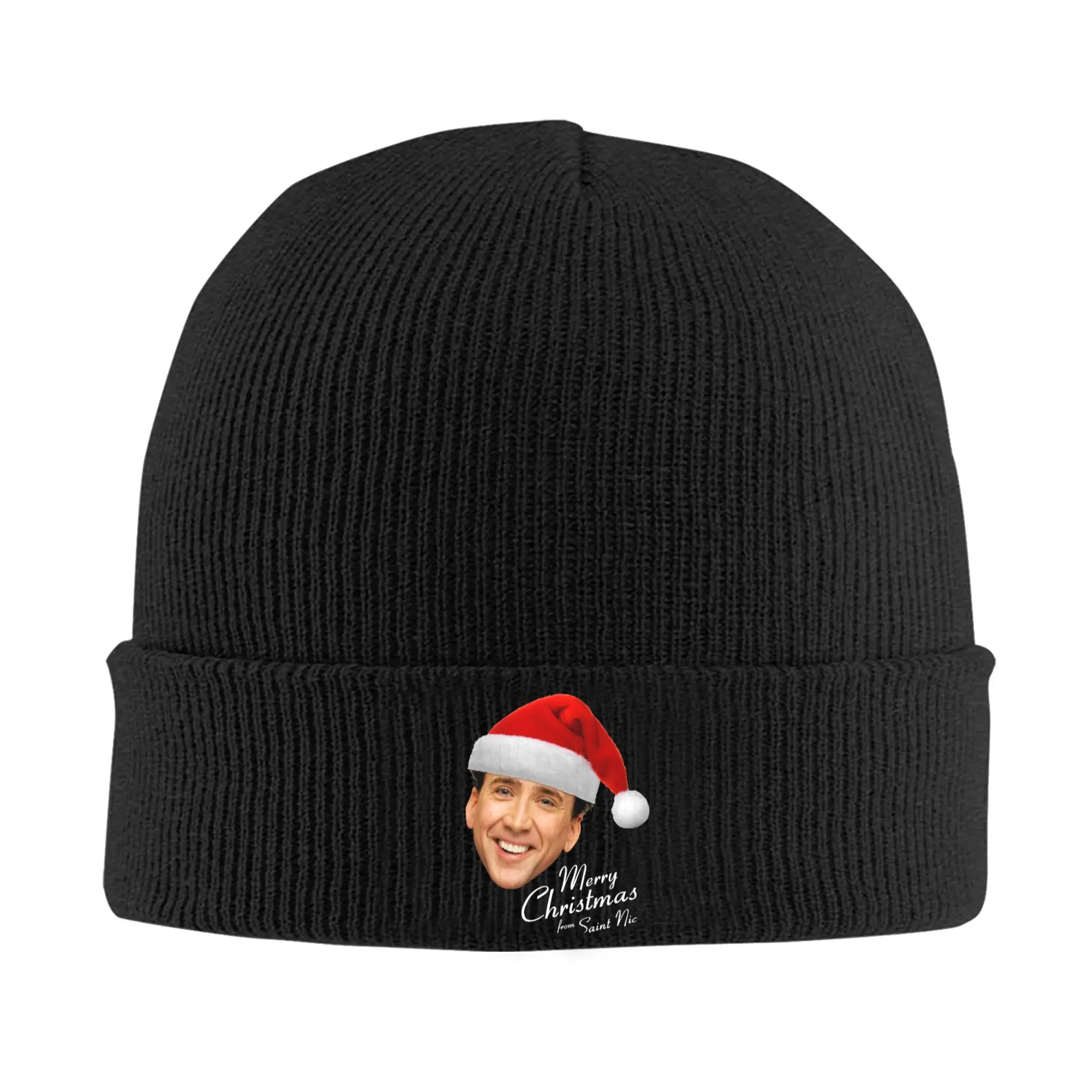 Merry Christmas Nicolas Cage Knit Hat Beanies Winter Hats Warm Acrylic  New  Caps for Men Women Gifts,