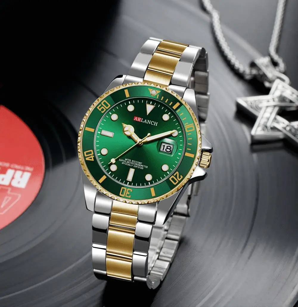 Luxury Waterproof Business Men's Wristwatch Green Stainless Steel Watches for Men Fashion Quartz Watch for Male
