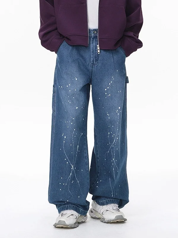 

Джинсы в стиле рустик из денима, повседневные, с эффектом потертости, в американском уличном стиле, новинка осенней коллекции, стандартный прямой крой.