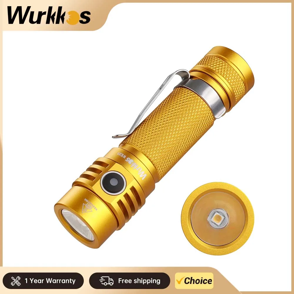 Wurkkos -TLF Golden WK03 18650 Flashlight Nichia 519A 5000K 1200lm USB C Rechargeable Extra Magnetic Tail Cap (LIMITED OFFER）