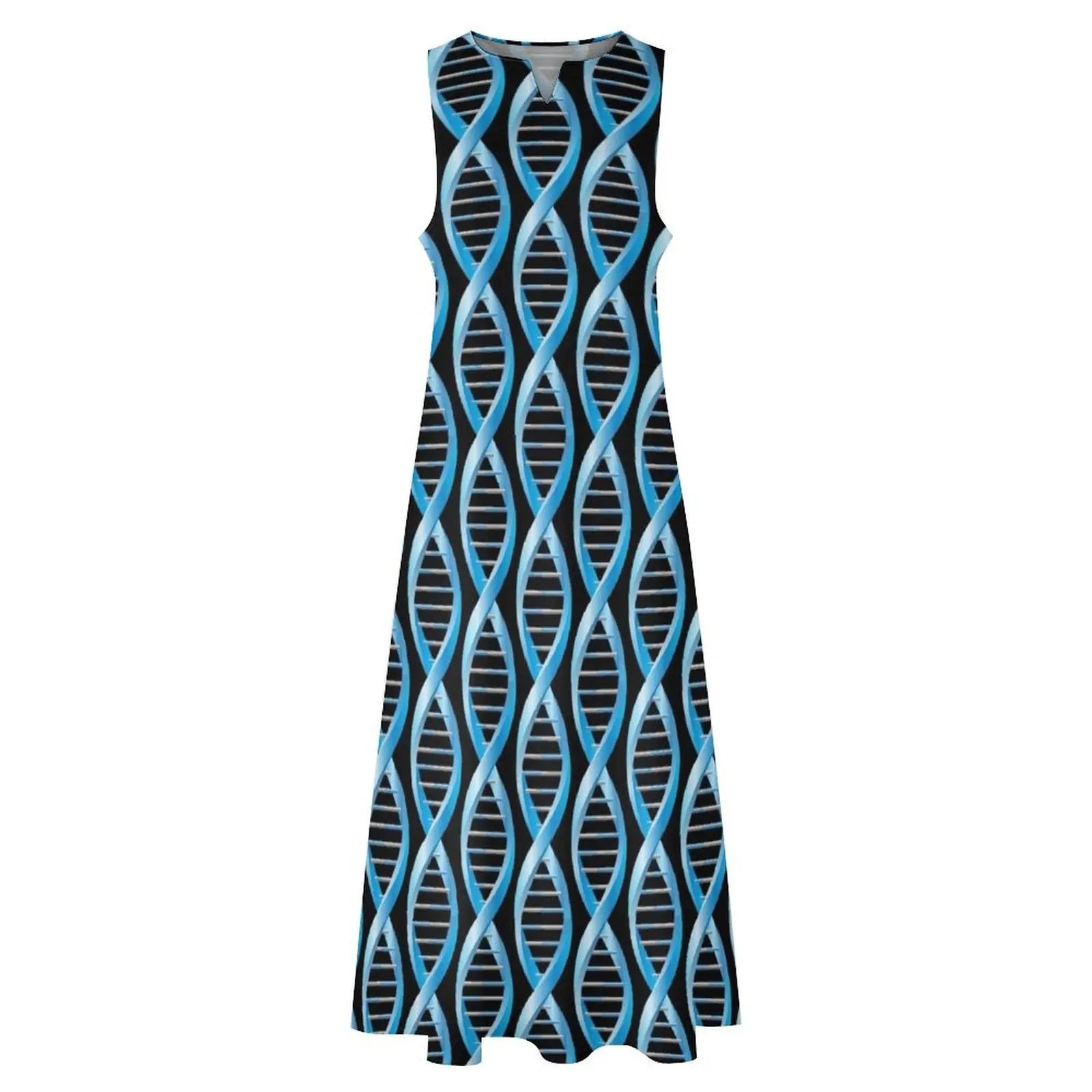 Vestido longo de DNA humano para mulheres, Vista vertical de azul, Vestido sexy, Estilo coreano