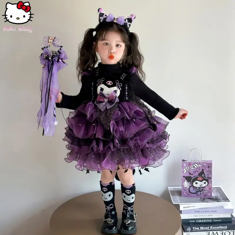 

Sanrio Kuromi платье Лолиты для девочек, высококачественный костюм принцессы для девочек на день рождения, ролевые игры, детский кавайный мультяшный подарок на Хэллоуин