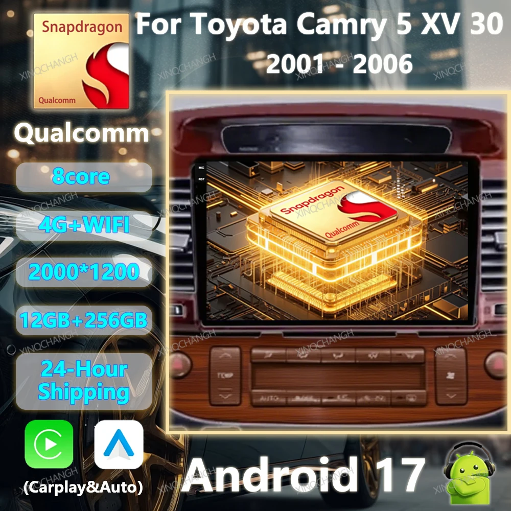 Android 17 Car Radio Carplay Auto For Toyota Camry 5 XV 30 2001 - 2006 BT 4G LTE 5G WIFI 2DIN Multimedia Video Player GPS QLED