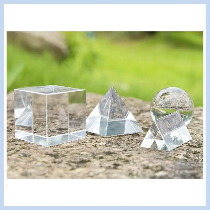 AS63-4 Pack K9 Optical Crystal Photography Prism Set, Include Crystal Ball,Cube,Triangular Prism,Pyramid,Teaching Accessory