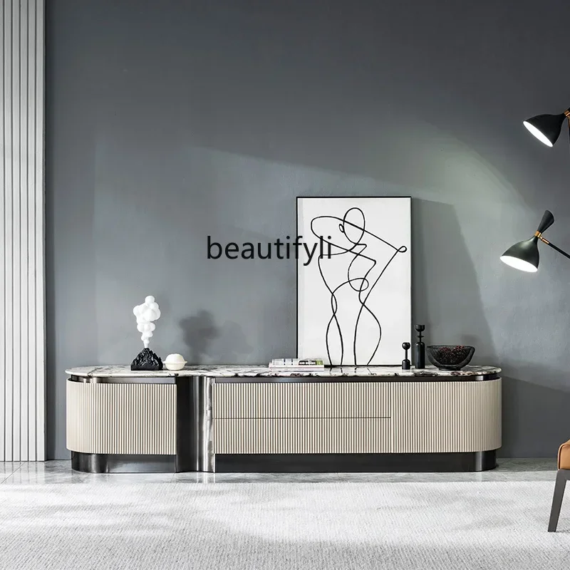 

x1Italian light luxury marble TV cabinet, modern minimalist solid wood floor cabinet