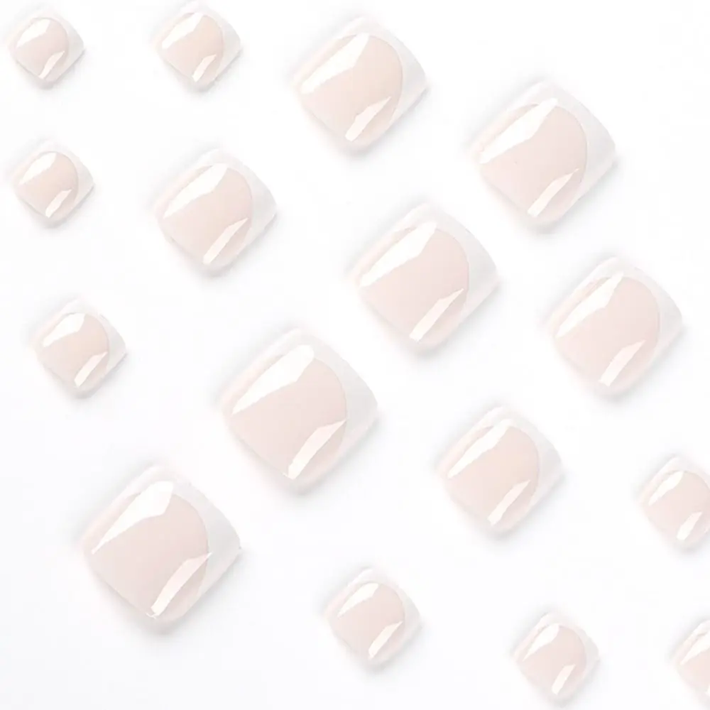 24 pezzi di manicure staccabile, unghie finte, glitter, stampa sulle unghie, unghie dei piedi, unghie finte con bordo bianco francese