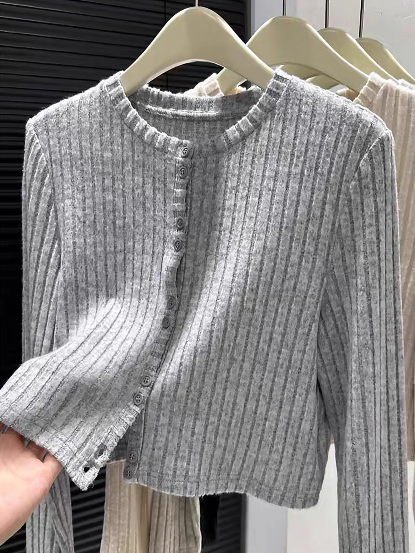 여성용 긴 소매 라운드 넥 가디건 가을 겨울 캐주얼 핏 솔리드 컬러 오픈 프론트 니트웨어 스트레이트 슬리브