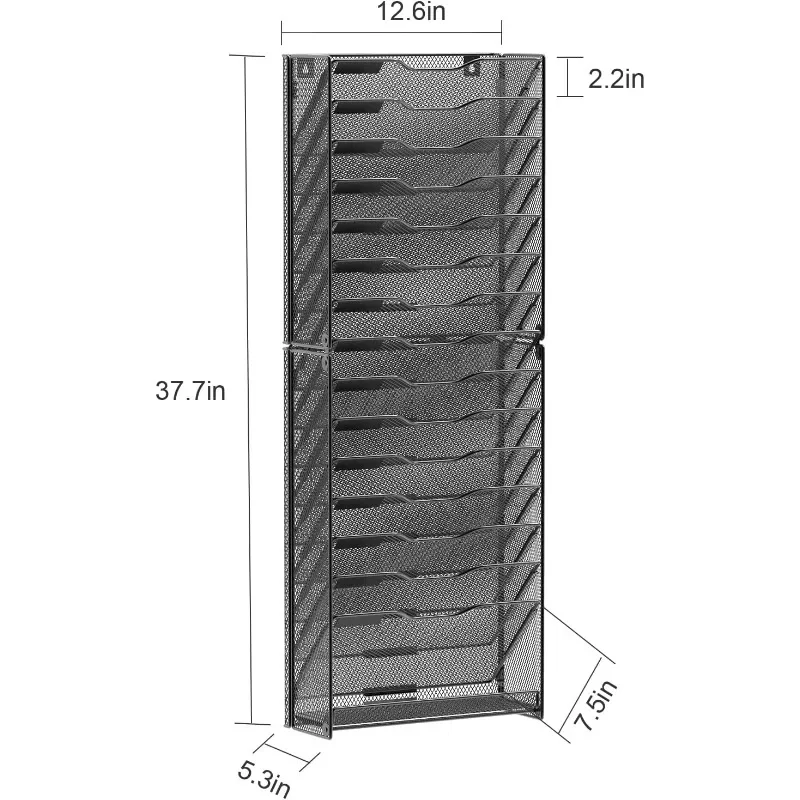 

16-уровневый настенный органайзер для файлов, подвесной настенный держатель для файлов, настенный органайзер для бумажных папок, стойка для журналов, изготовленная из сетки, черный