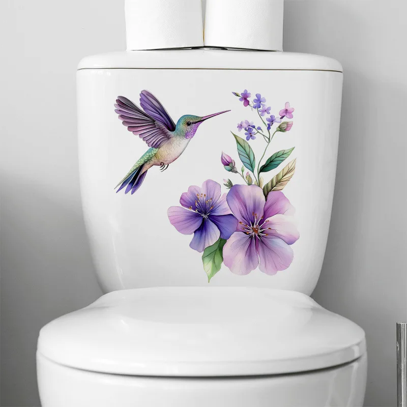 Flowers and Birds Wall Sticker Bathroom Toilet Decor Living Room Cabinet Home Decoration Decals Self-adhesive Mural M1252