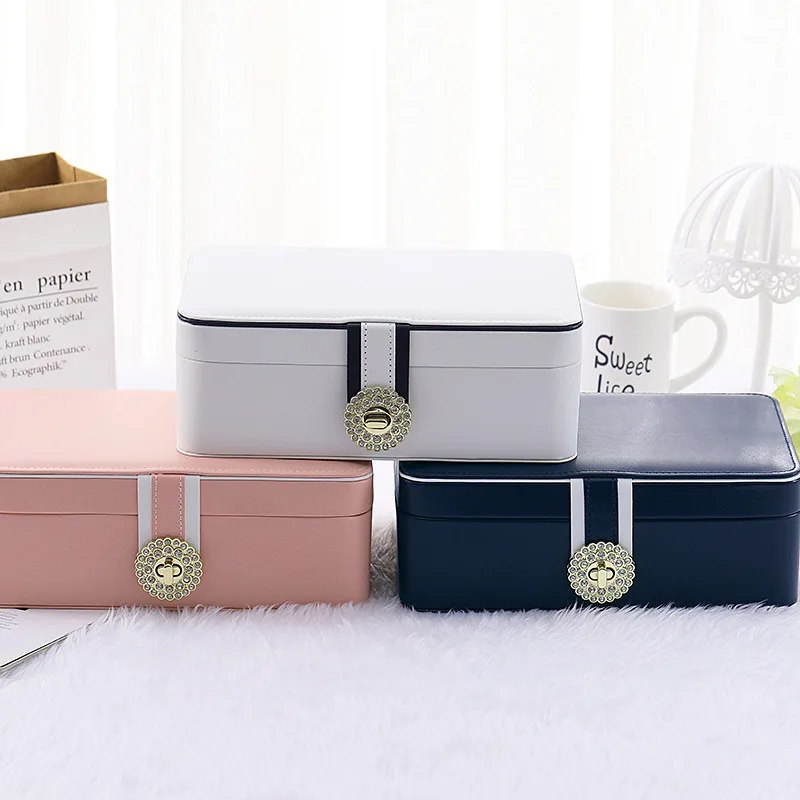 Double Layer Jewelry Box Organizer Large Capacity PU Leather Storage Ring Box Earrings studs Jewelry Display Jewelry Packaging
