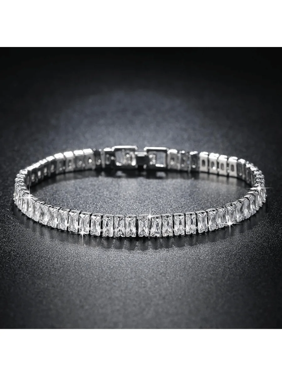 

Baguette-Cut Zirconia Tennis Bracelet In 925 Sterling Silver, Unisex Minimalist Design For Everyday Wear And Gift Giving