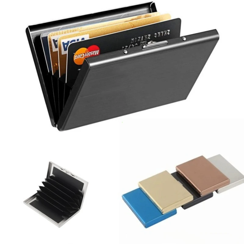 Porte-cartes pour hommes, 1 pièce, blocage RFID, en aluminium, portefeuille fin, sac à monnaie, anti-scan, porte-cartes de crédit, étui fin, petit portefeuille pour hommes