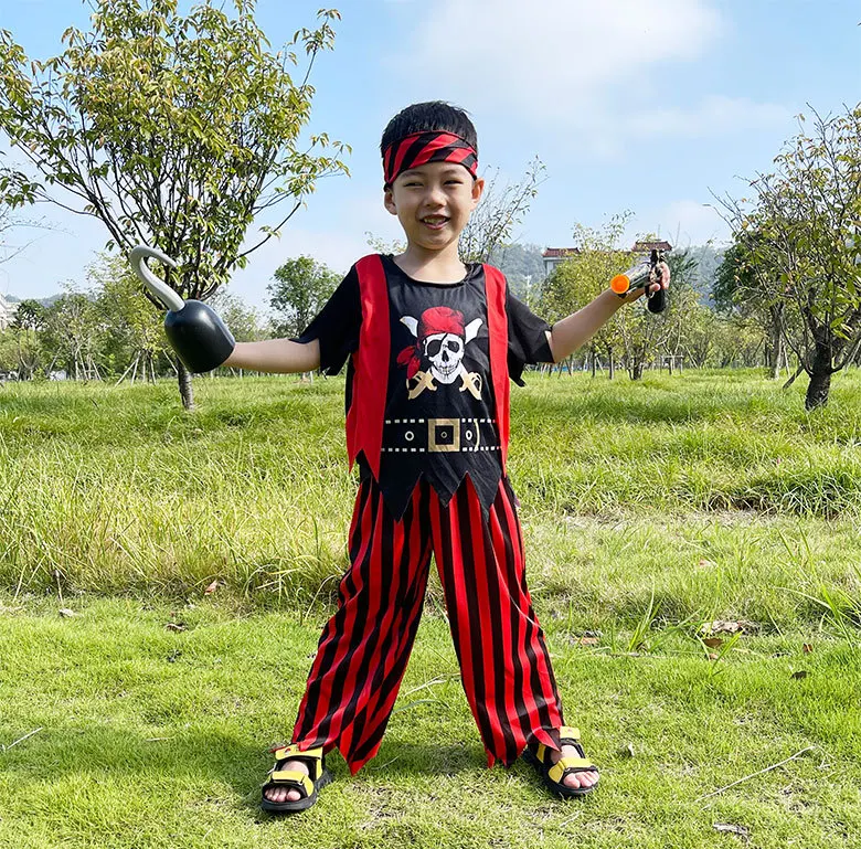 Funny Children's Performance Costumes Pirates Headbands Tops and Pants Children's Party Pirate Hat Costumes