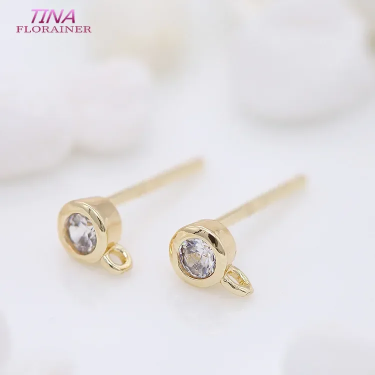 6PCS 4MM New 14K Gold Color Brass with Zircon Hooks Hole Round Stud Earrings Pins High Quality Jewellery Accessories