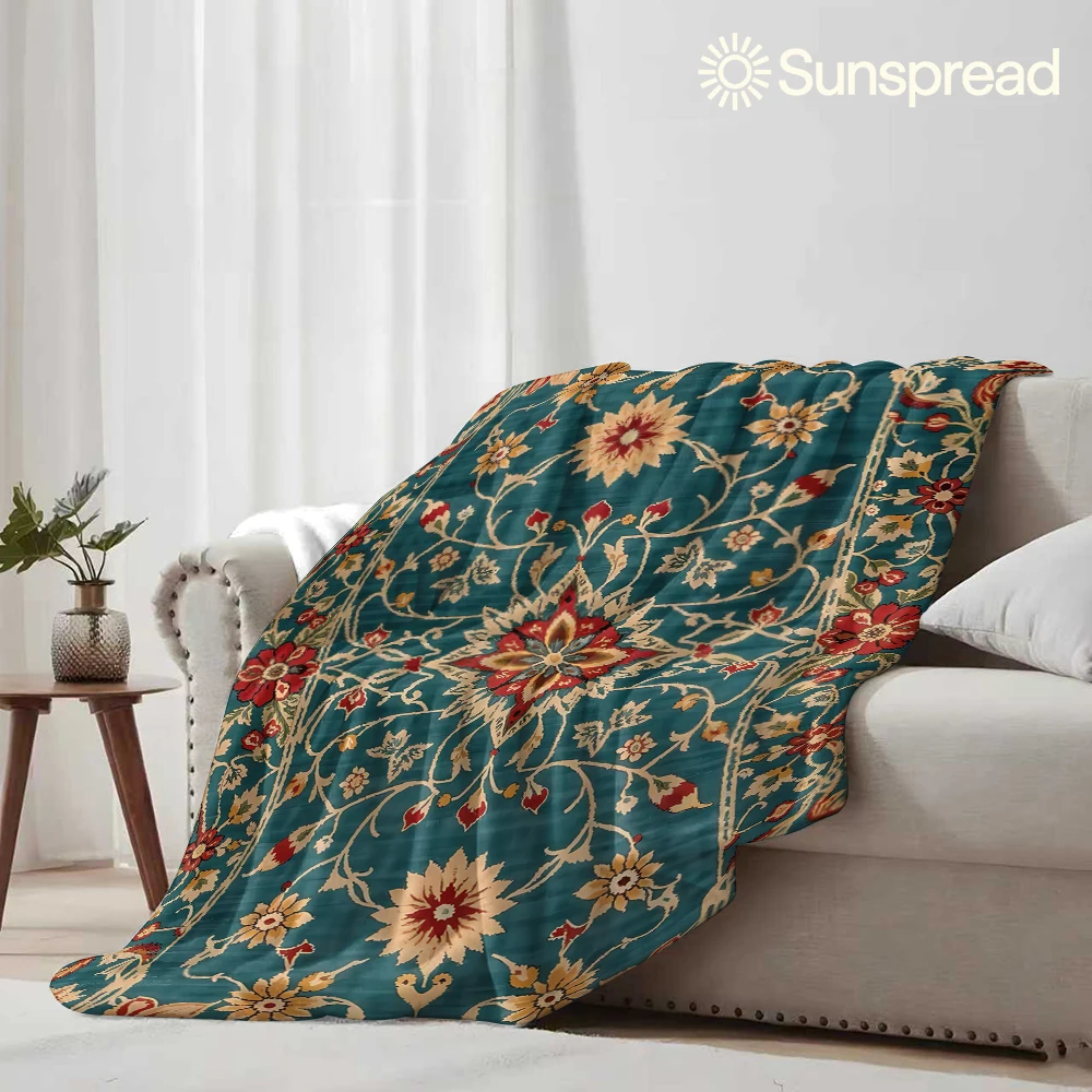 Retro Turkish Persian Ultra-Soft Fluffy Flannel Blanket Super Cozy Lightweight Bed Blanket for Halloween Sofa Bed Christmas