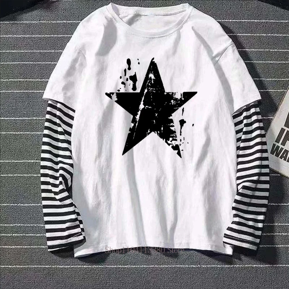 Damen Retro Star Y2K Print Grafik Fake Two-Layer Langarm-T-Shirt – Modisches Gothic Casual Loose Fake Two-Layer Langarm-T-Shirt – Detail 2
