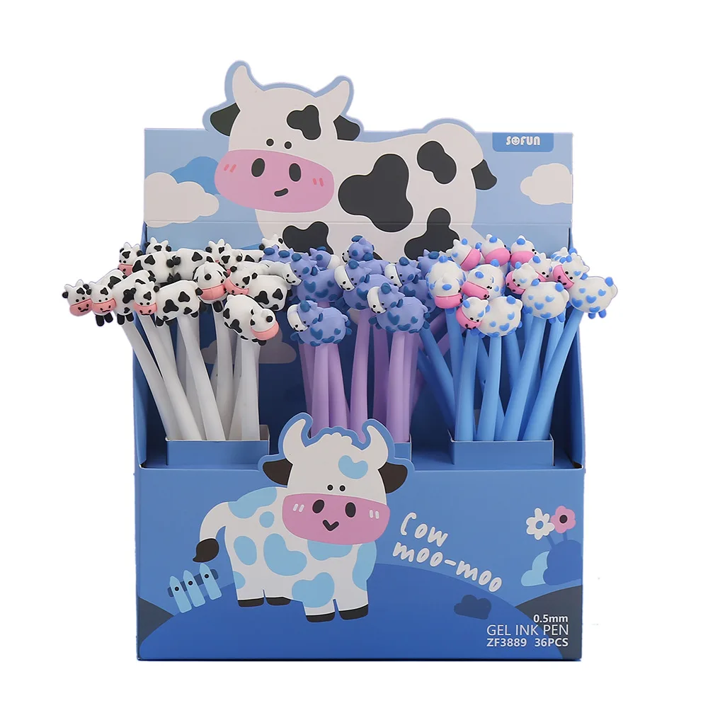 36PCS Cartoon Cow Shape Mid-sail Smooth And Easy To Write Student Neutral Pen Cute And Funny Silicone Rocker Pen Writing Pen
