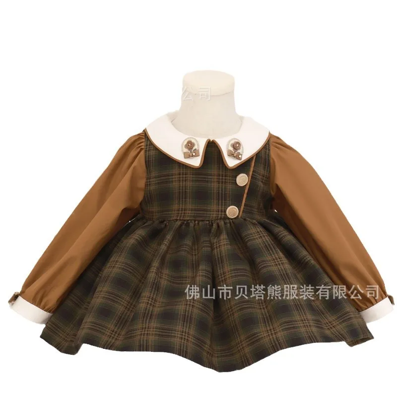 

2025 Kids Children Dressed for Baby Girl Plaid Girl Dress Spring Korean Long Sleeve Elegant Princess Clothes Costumes Vestidos