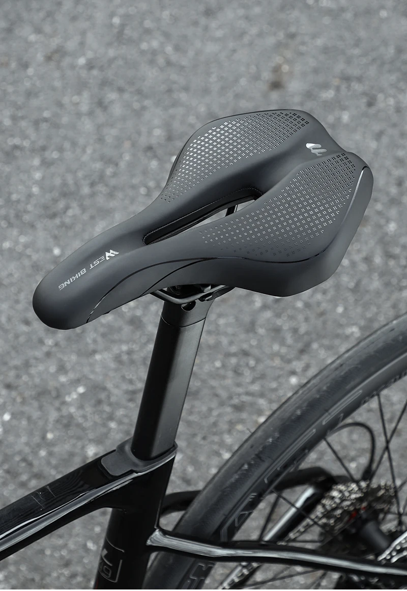 WEST BIKING Fahrradsattel, hohl, atmungsaktiv, stoßfest, rutschfestes PU-Lederkissen, ultraleichter MTB-Rennradsattel – Detail 3