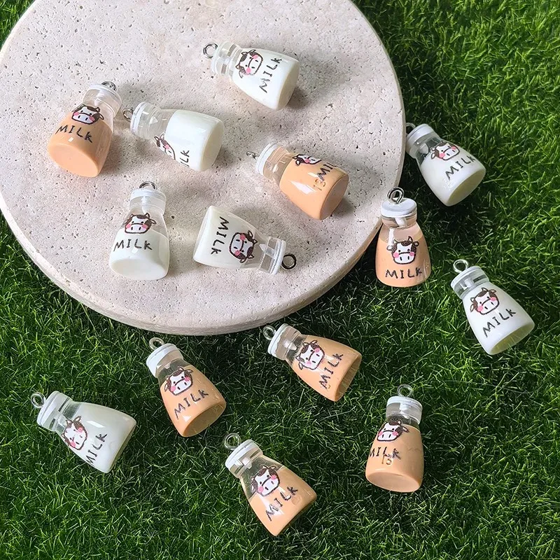 10 Stück 3D-Simulations-Milchflaschen-Anhänger aus Harz, niedliche Getränkebecher-Anhänger zum Selbermachen für Halsketten, Schlüsselanhänger, Schmuckherstellung – Detail 3