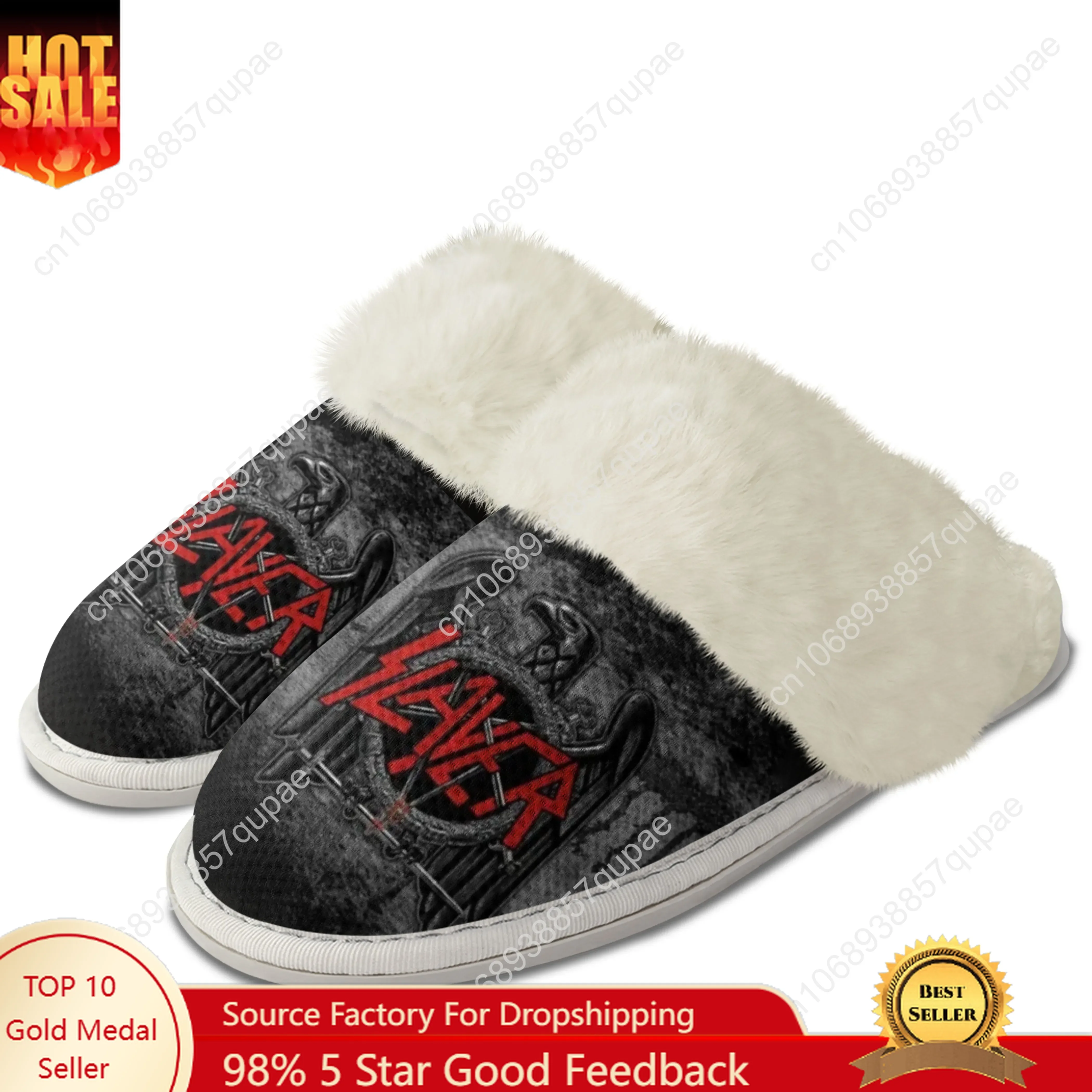 Slayer Heavy Metal Rock Band Plush Slippers Keep Warm Shoes Men Women Home Cotton Bedroom Customized Thermal Lightweight Slipper